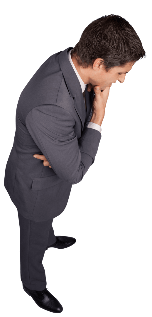 Transparent Businessman Thinking in Grey Suit Side Profile View