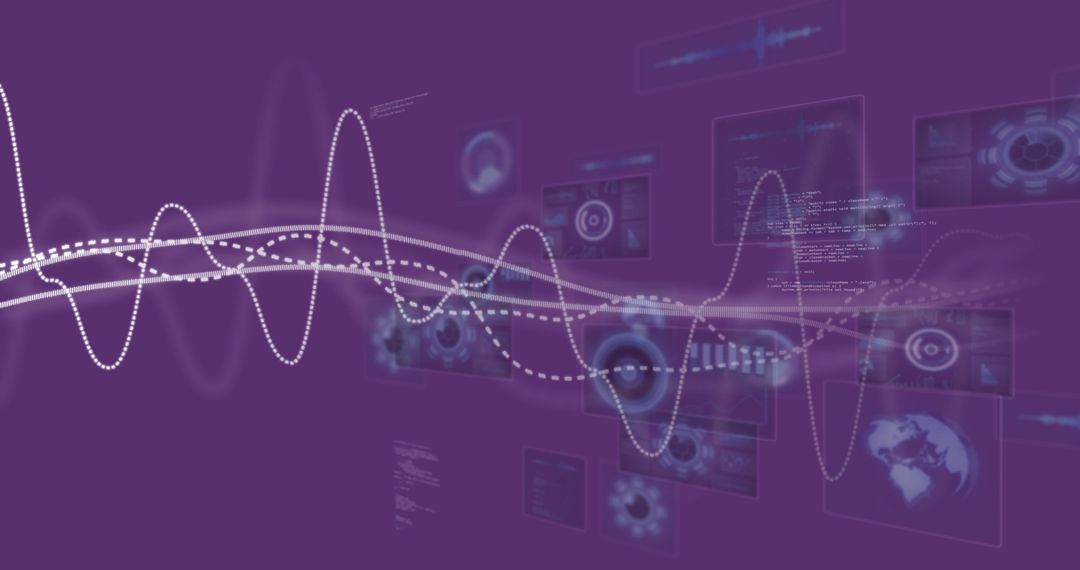Digital Data Processing and Technology Visualization with Purple Background