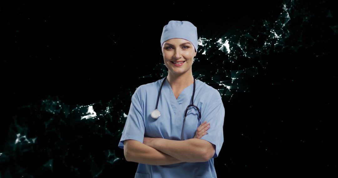 Confident Healthcare Professional Amidst Digital Network Integration