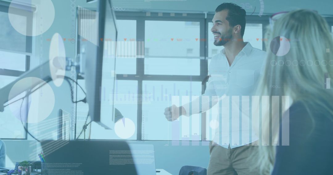 Collaborative Business Team Analyzing Digital Financial Data in Modern Office