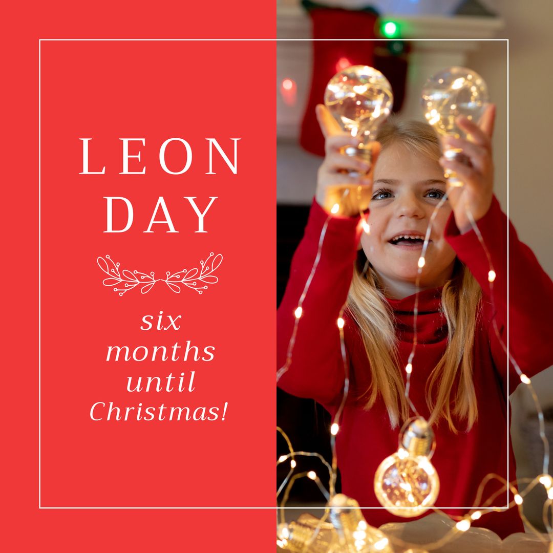Cheerful Child Celebrating Leon Day with Festive Lights