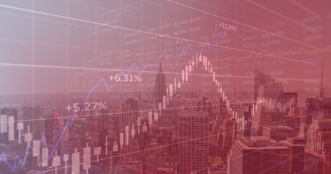 Digital Finance Concept Overlay on City Skyline
