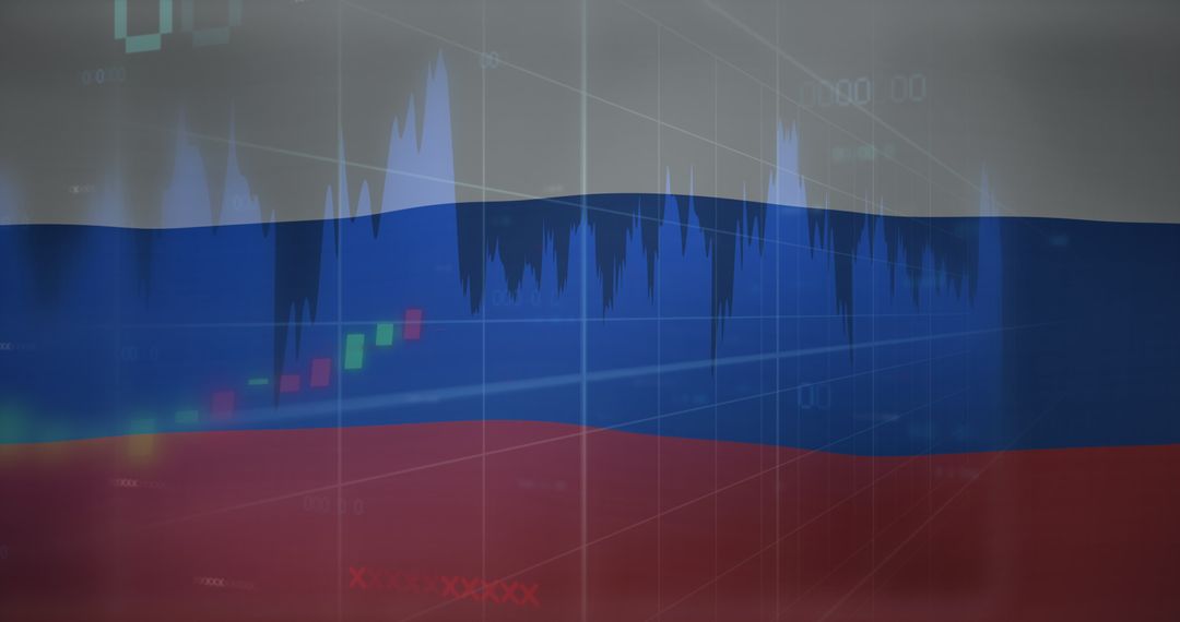 Russian Flag Overlay on Stock Market Data Visualization