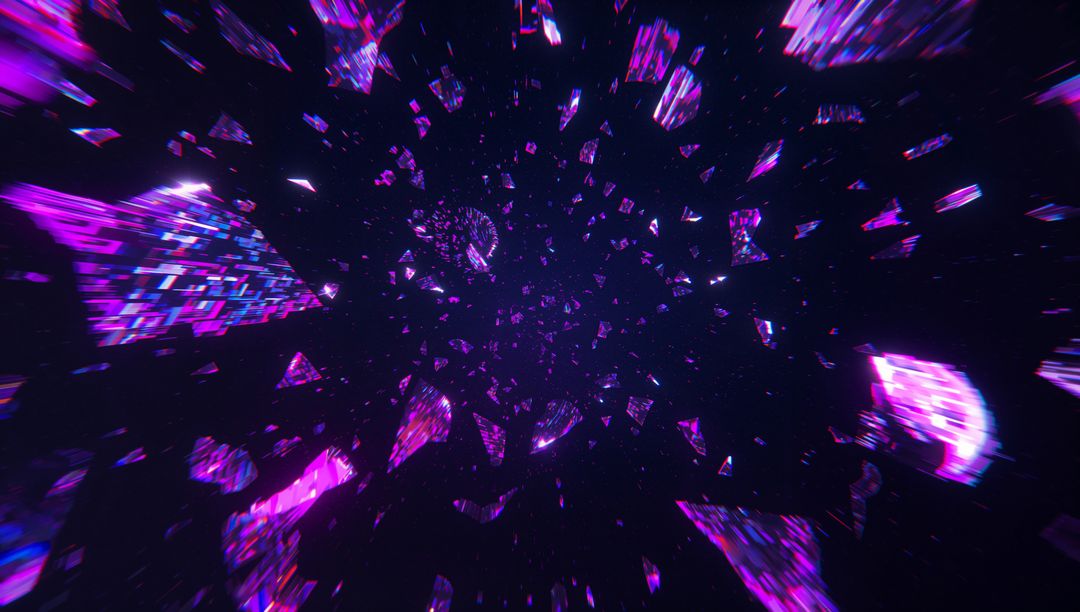 Neon-Lit Fragments Shattering in Futuristic Void