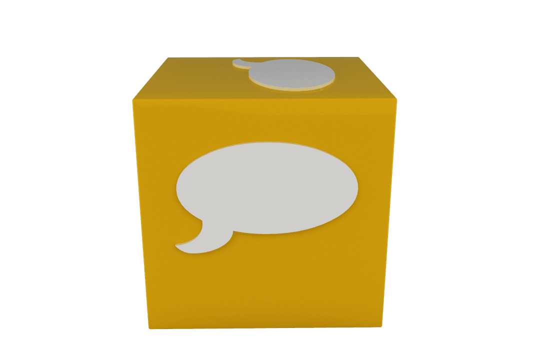 Yellow Cube with Speech Bubbles Transparent Background Concept