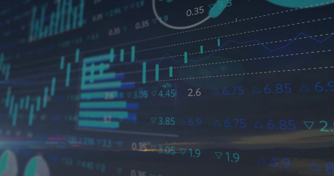 Digital Stock Market Trading Display with Graphs and Data