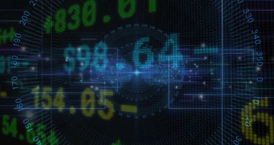 Futuristic Data Dashboard with Illuminated Numeric Display and Gridlines