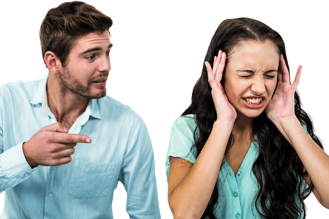 Man Pointing at Upset Woman on Transparent Background