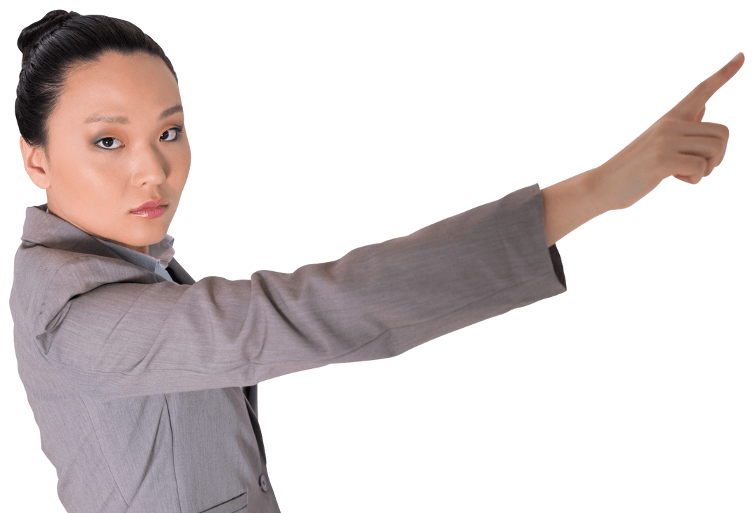 Confident Asian Businesswoman Pointing Forward Transparent