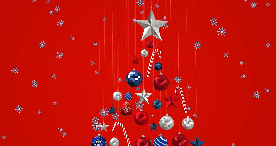 Festive Christmas Tree Ornaments with Falling Snowflakes