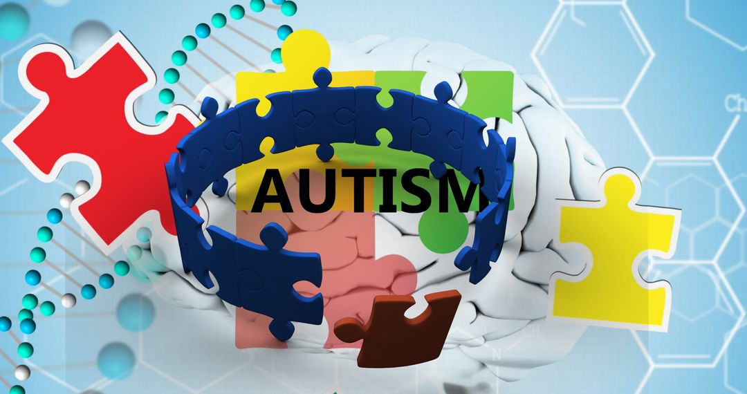 Autism Awareness Concept with Colorful Puzzle Pieces and Digital Elements