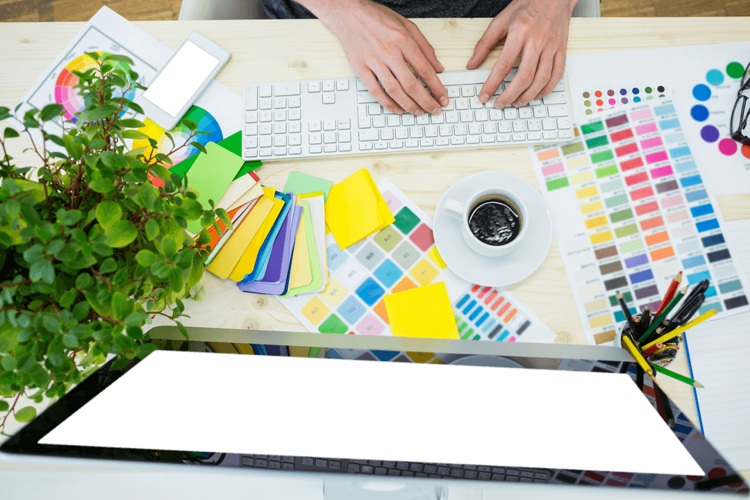 Transparent Desk Workspace of Graphic Designer in Creative Office
