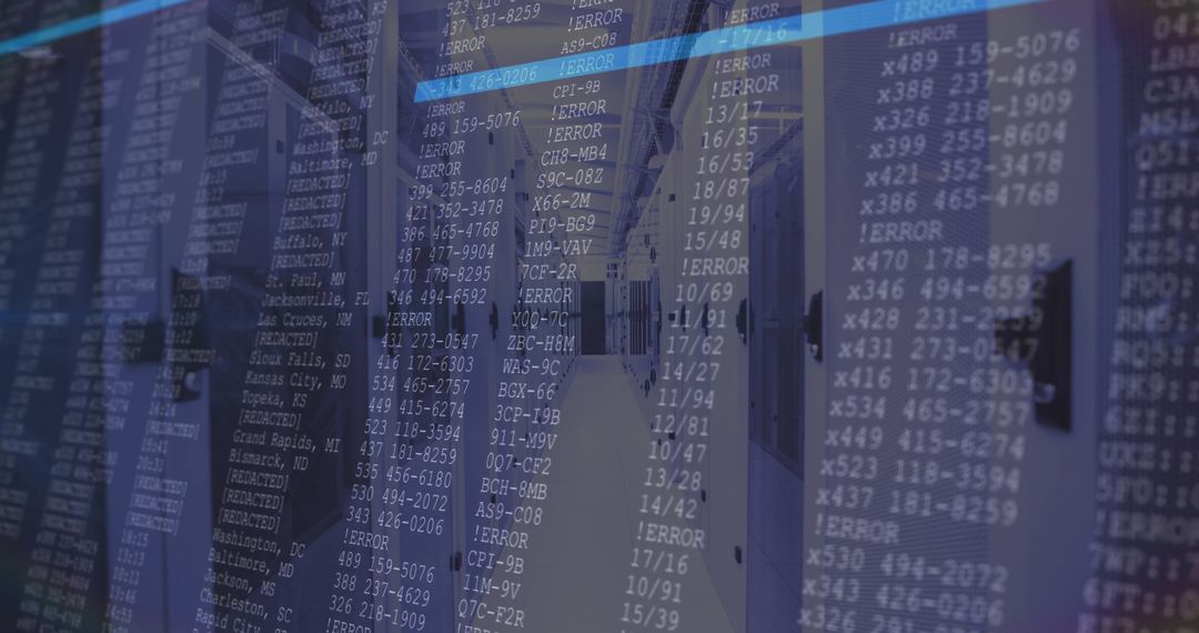 Cybersecurity Concept with Server Racks and Error Overlay