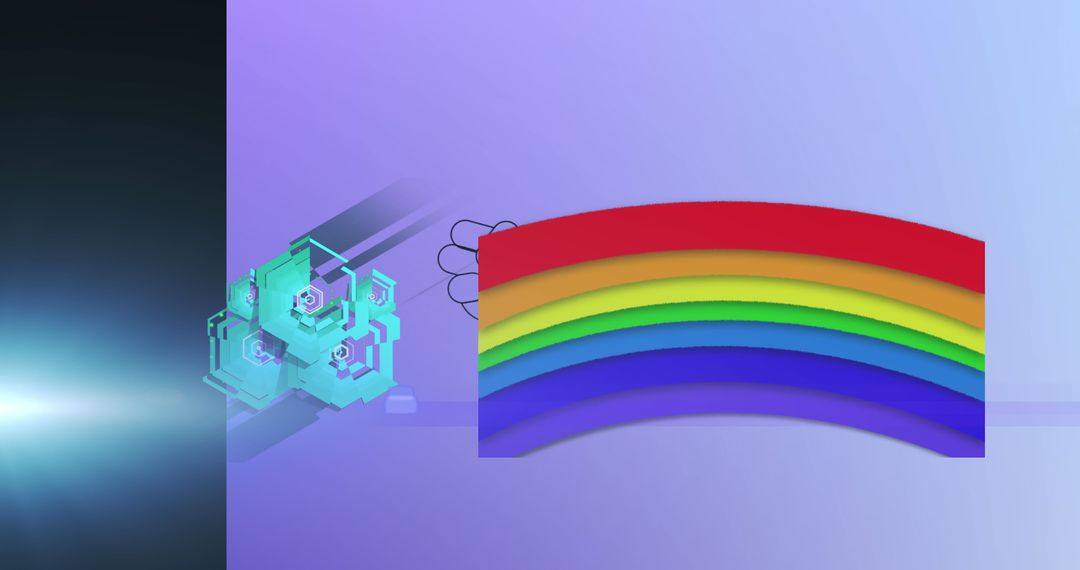Abstract Digital Futurism with Geometric Shapes and Rainbow Arch