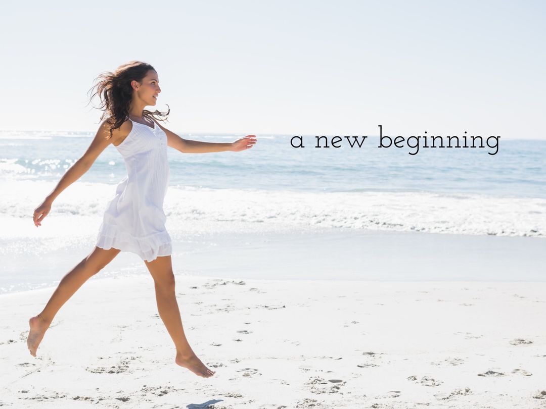 Joyful Woman Running on Beach Embracing New Beginnings