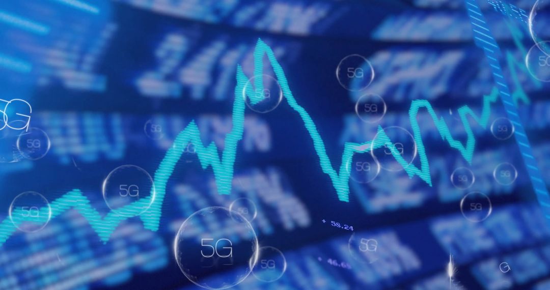 Futuristic 5G Network Analytics with Neon Line Graph Overlay
