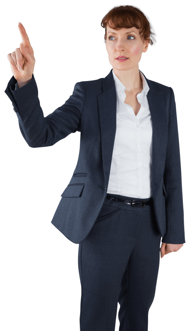 Businesswoman Pointing Toward Transparent Interface Interaction