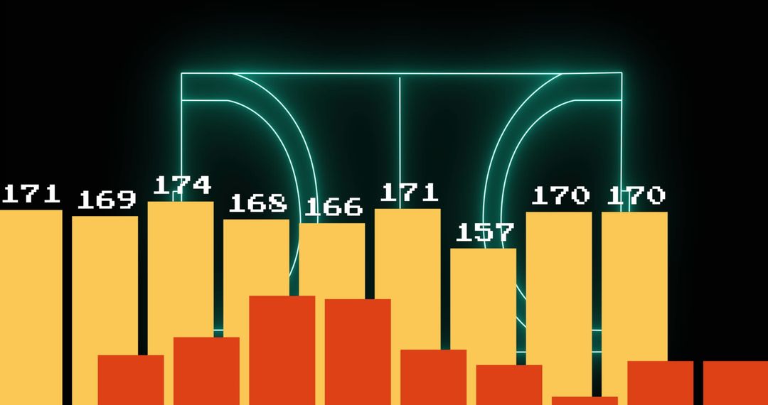 Glowing Neon Court with Digital Data Visualization Bars
