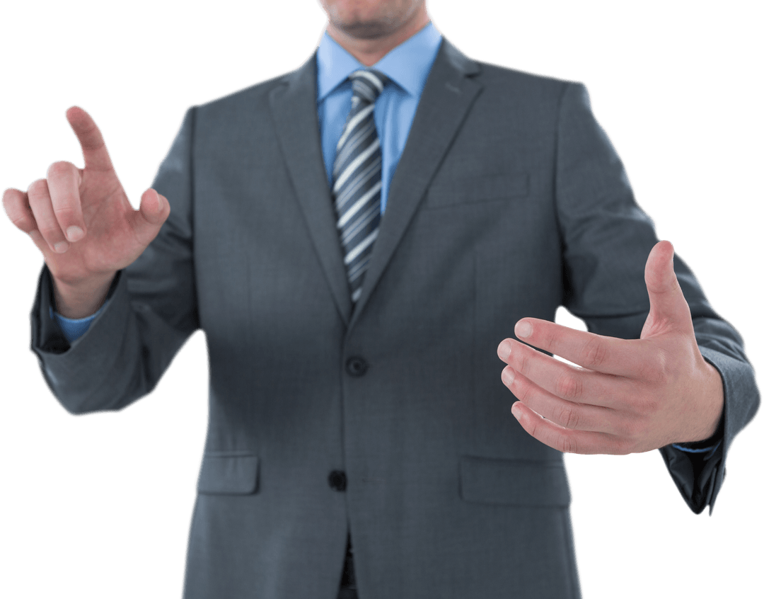 Transparent Businessman Interacting with Futuristic Digital Interface