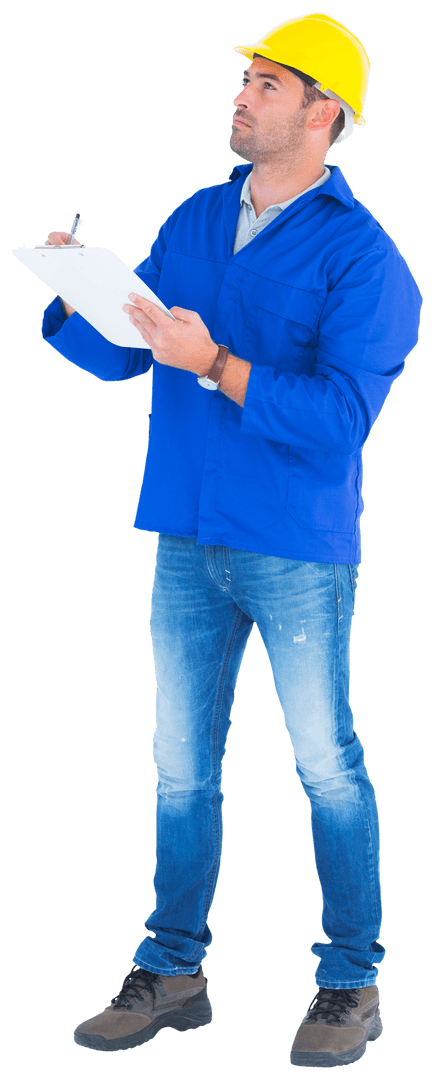 Transparent Male Engineer Taking Notes on Clipboard