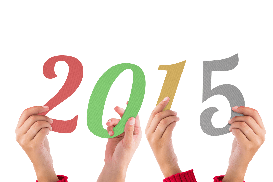 Close Up Hands Holding Colorful 2015 Numbers Transparent Background