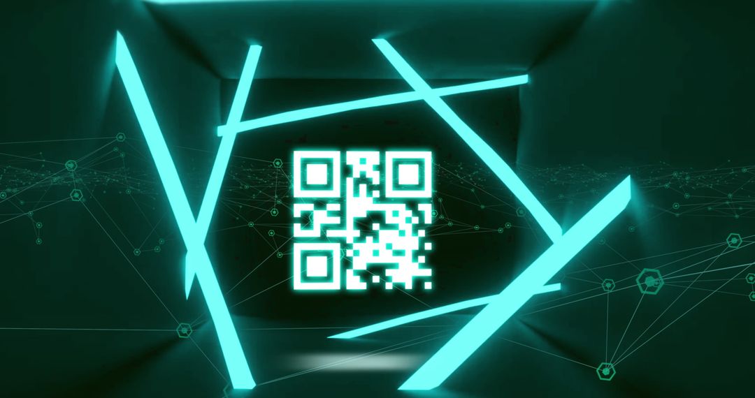 Glowing Neon QR Code with Futuristic Blue Illumination
