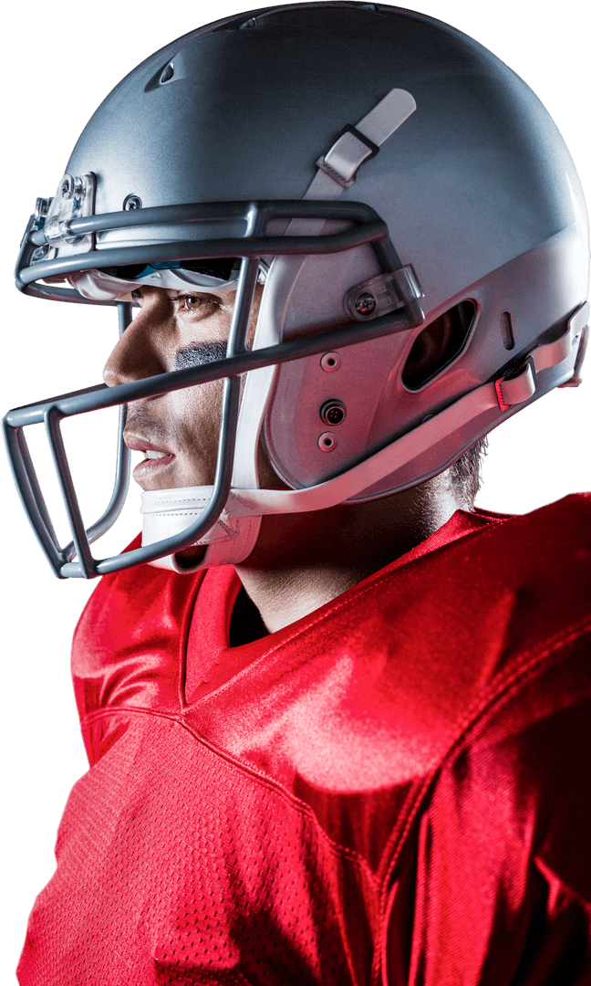 Side View of Sportsman Wearing Transparent Football Helmet