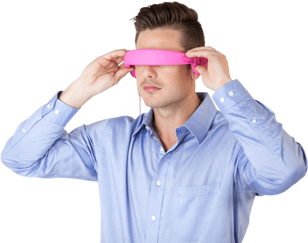 Man Using Pink VR Glasses Transparent Technology Concept