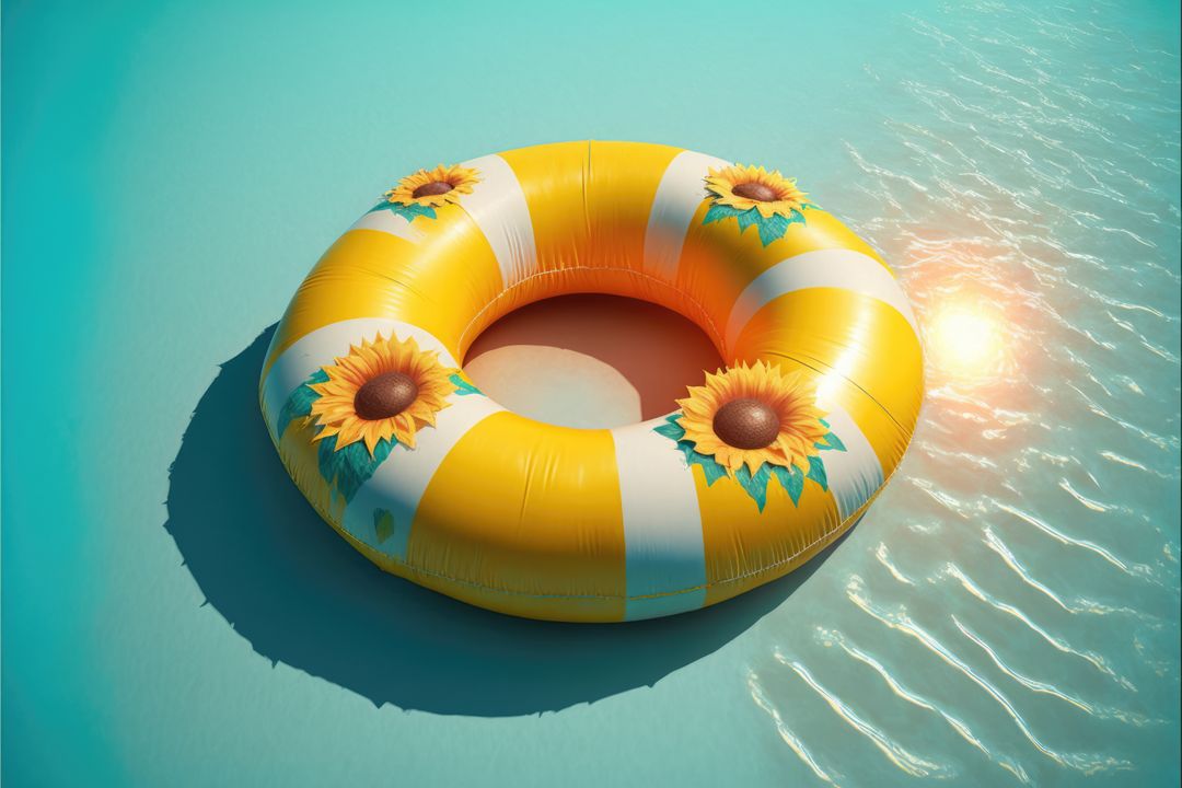 Yellow Inflatable Pool Ring with Sunflower Pattern Floating on Turquoise Water - Free Images, Stock Photos and Pictures on Pikwizard.com