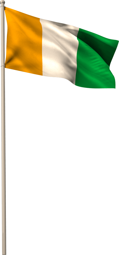 Ivory Coast Transparent National Flag Waving on Flagpole