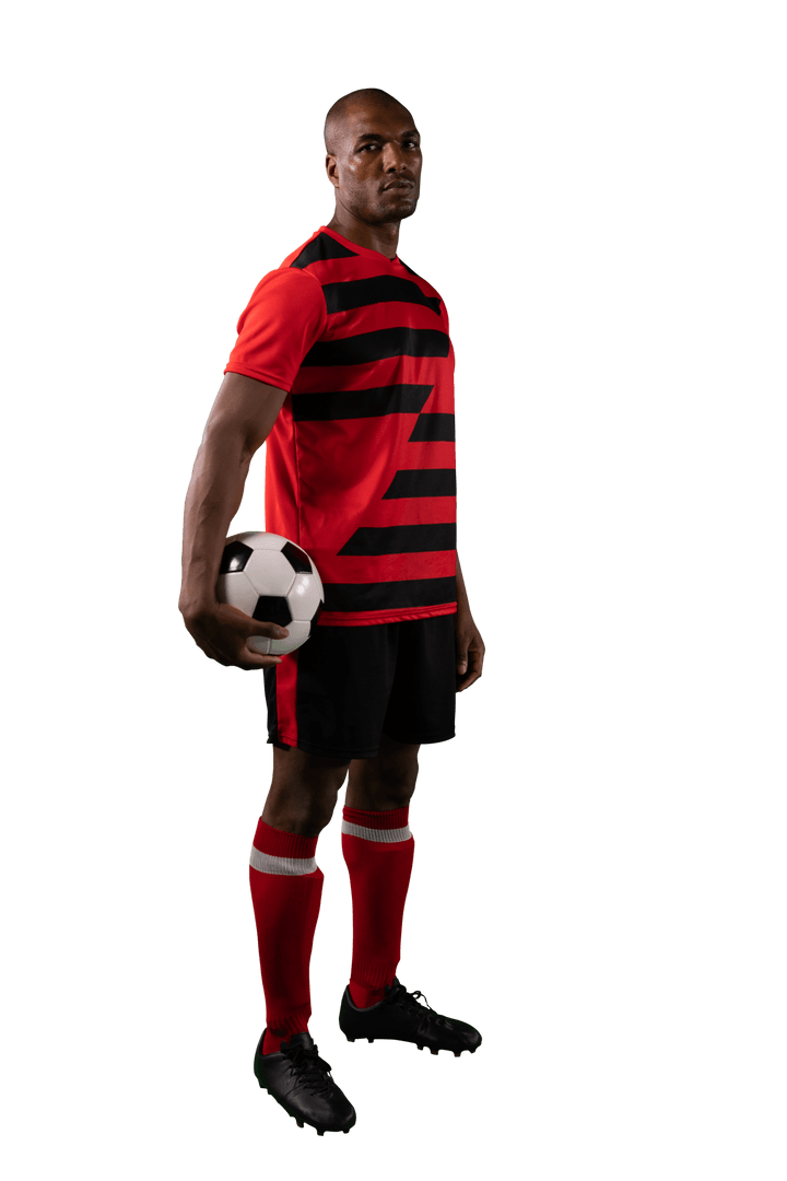 Confident Football Player Holding Ball Transparent Background