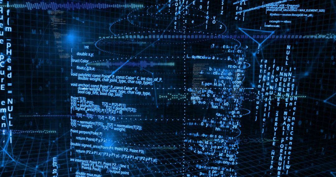 Futuristic Tech Grid with Floating Code and Data Streams