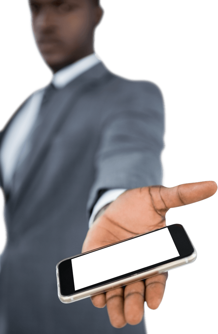 Transparent African Businessman Presenting Mobile Phone Forward