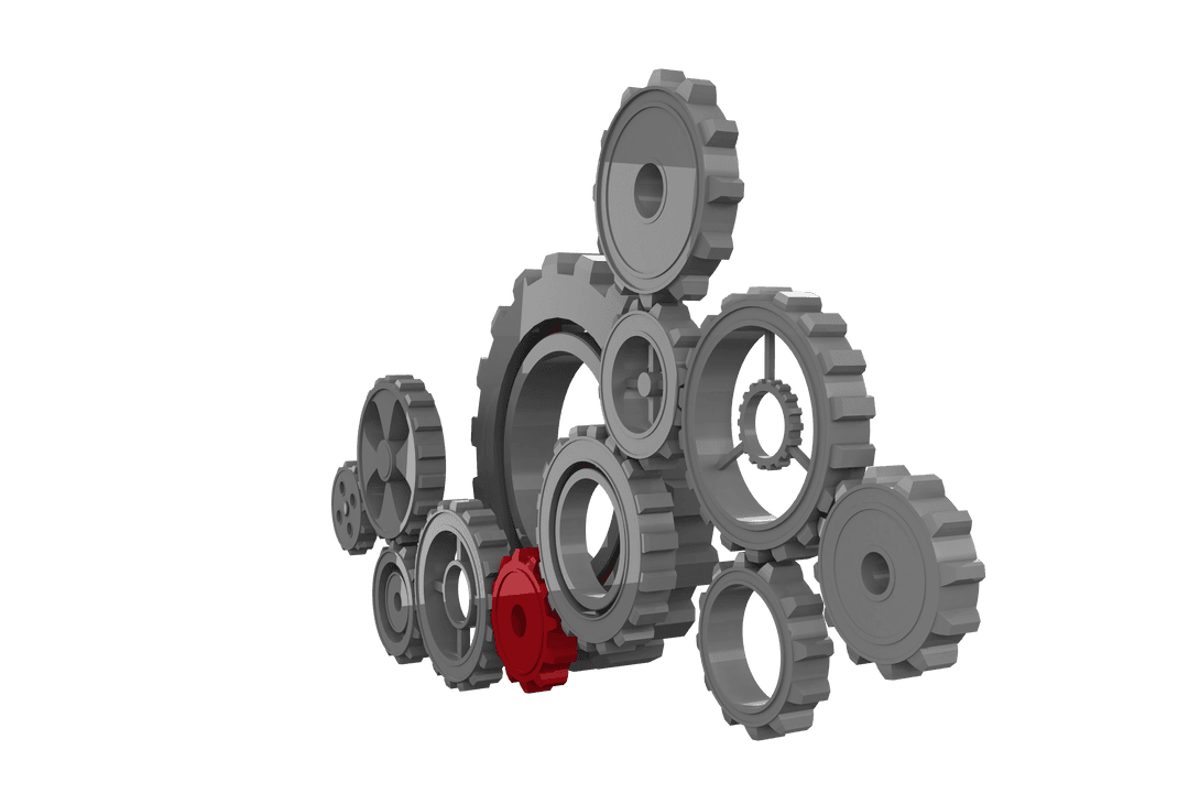 Transparent Mechanical Gears With Bold Red Accent Illustration