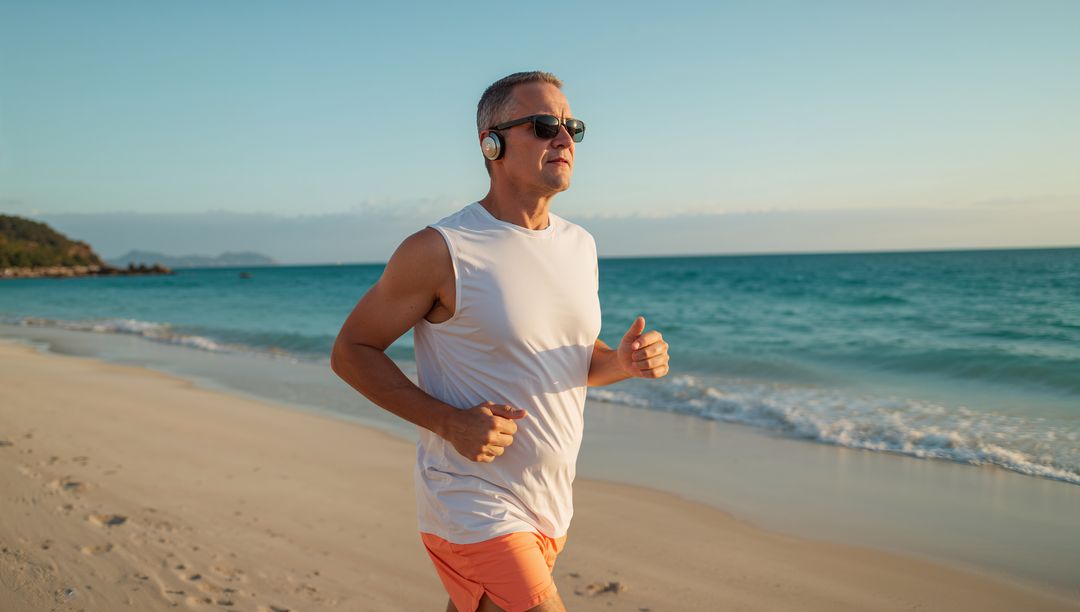 Senior Man Enjoying Jogging by the Ocean