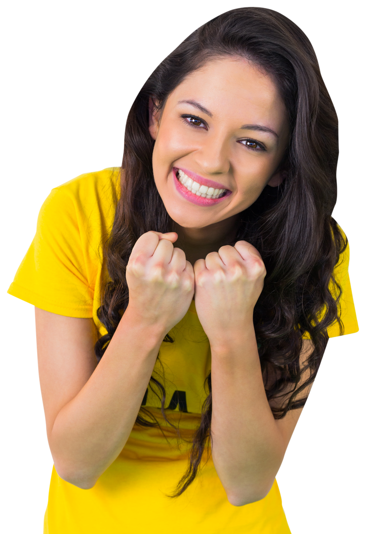 Excited Woman in Brazil T-Shirt Celebrating Victory on Transparent Background - Download Free Stock Images Pikwizard.com