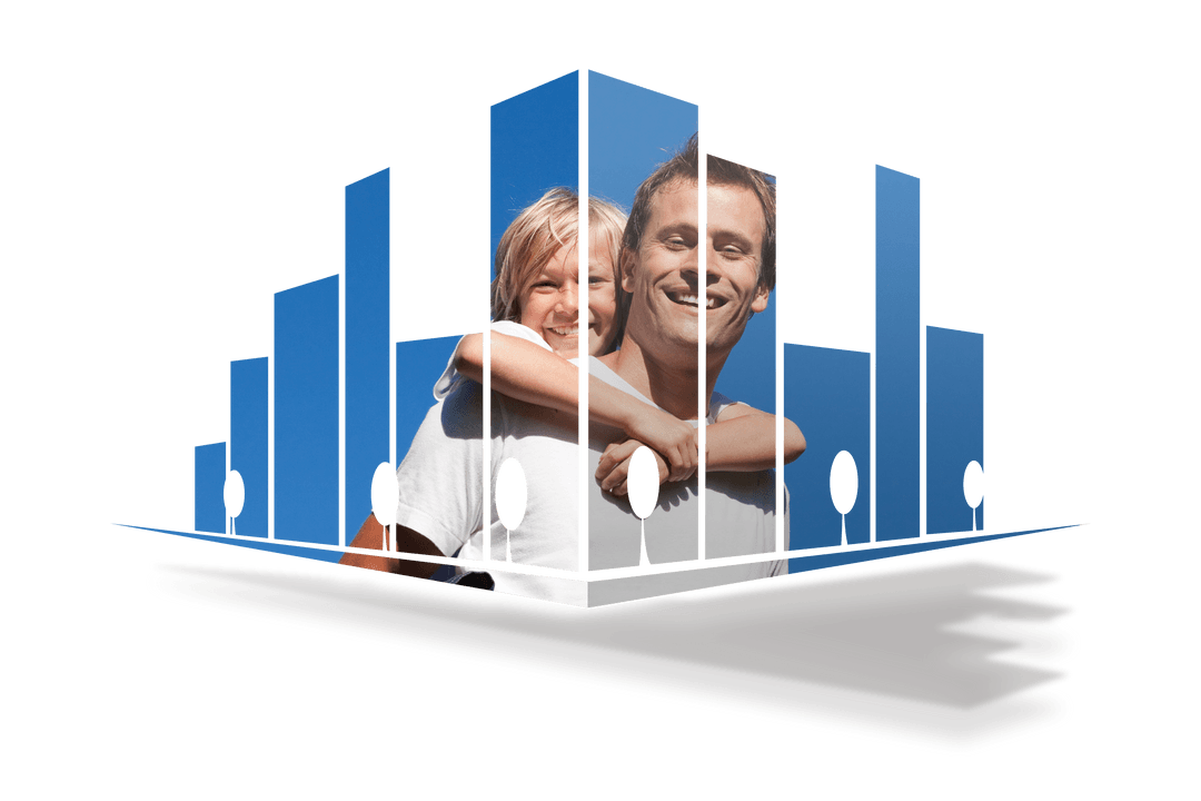 Transparent 3D Effect Composition with Father and Son Smiling