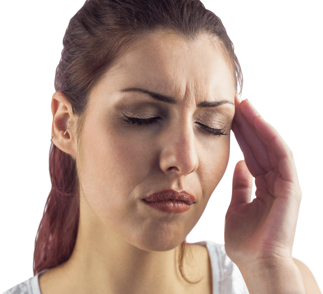 Transparent Face of Woman Having Headache with Hand on Temple