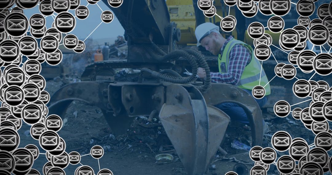 Digital Communication Overlaid on Industrial Construction Worker Scene