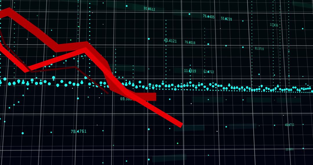 Declining Stock Market Graph on Digital Grid Background