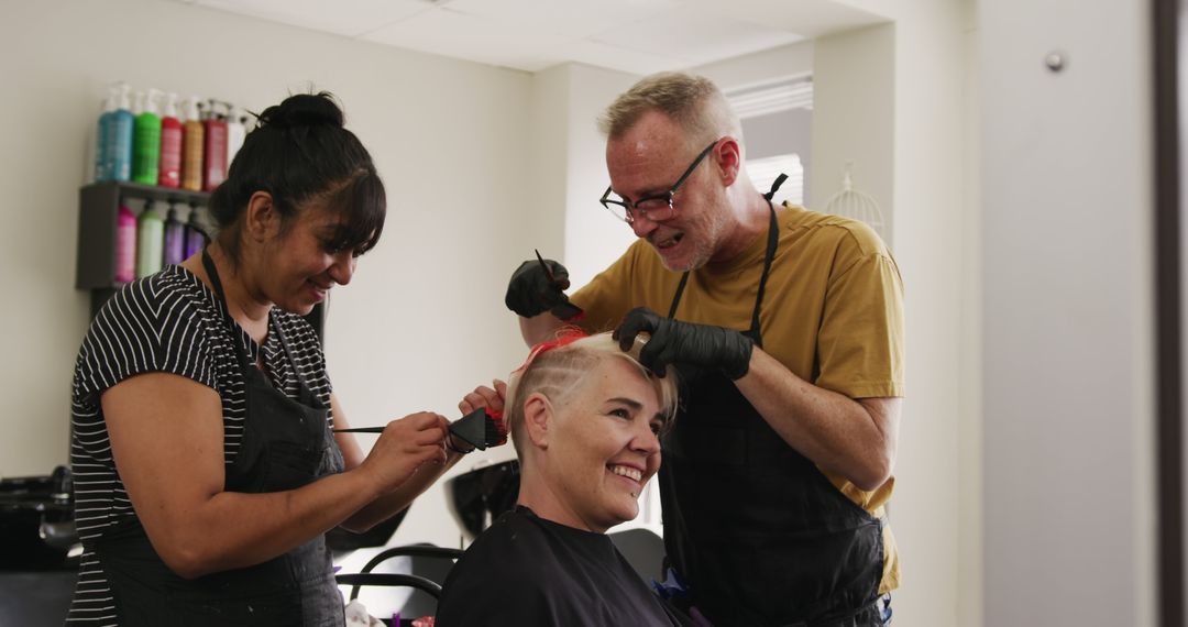 Happy Woman Receiving Creative Haircut in Salon - Free Images, Stock Photos and Pictures on Pikwizard.com