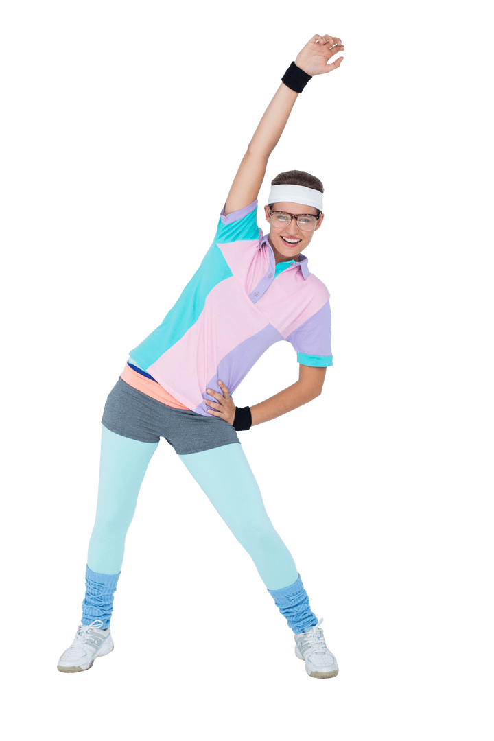 Energetic Hipster Stretching in Transparent Sports Attire
