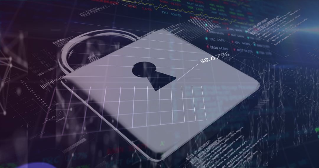 Data Security with Digital Financial Graphs and Padlock Overlay