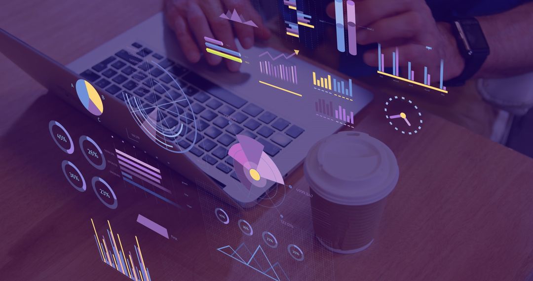 Analyzing Financial Data on Laptop with Futuristic Graphics