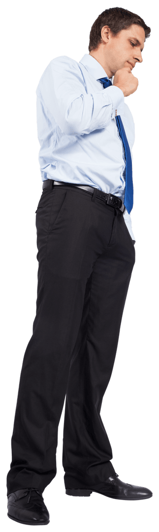 Focused Businessman with Hand on Chin Transparent Background