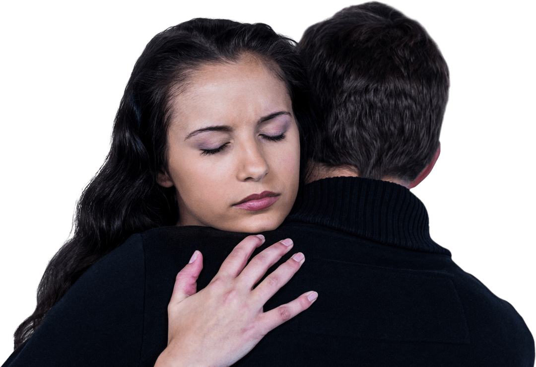 Transparent Background Couple Embracing with Emotional Connection