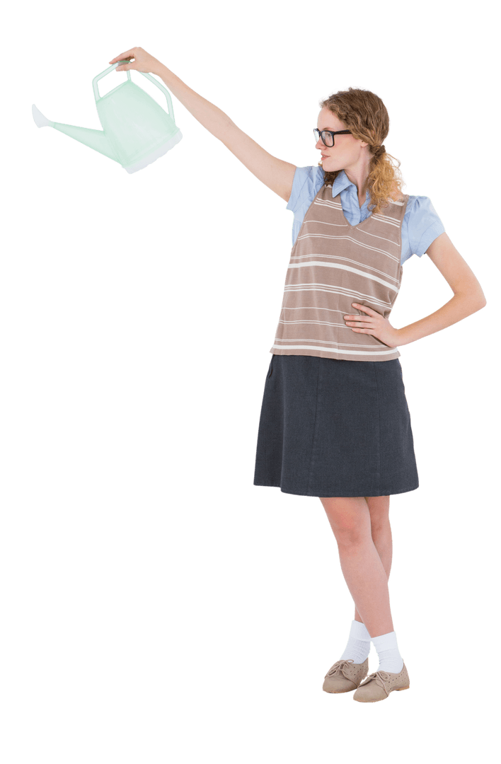 Woman Playfully Holding Watering Can Transparent Background