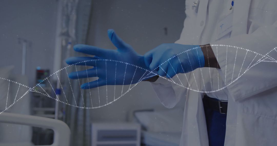 Doctor Preparing for Procedure with DNA Overlay in Hospital
