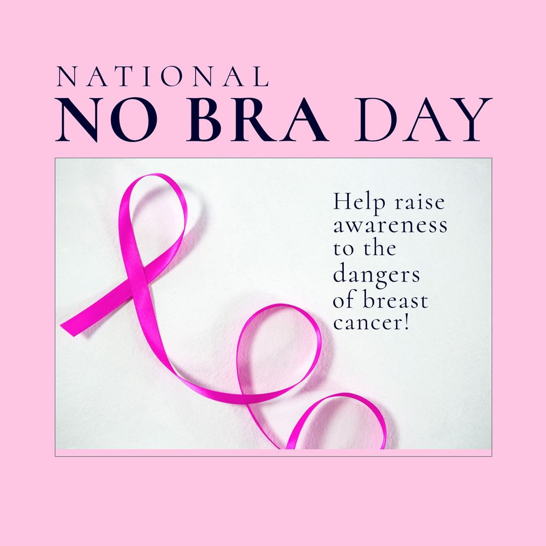 National No Bra Day Awareness with Pink Ribbon on Pink Background - Download Free Stock Templates Pikwizard.com