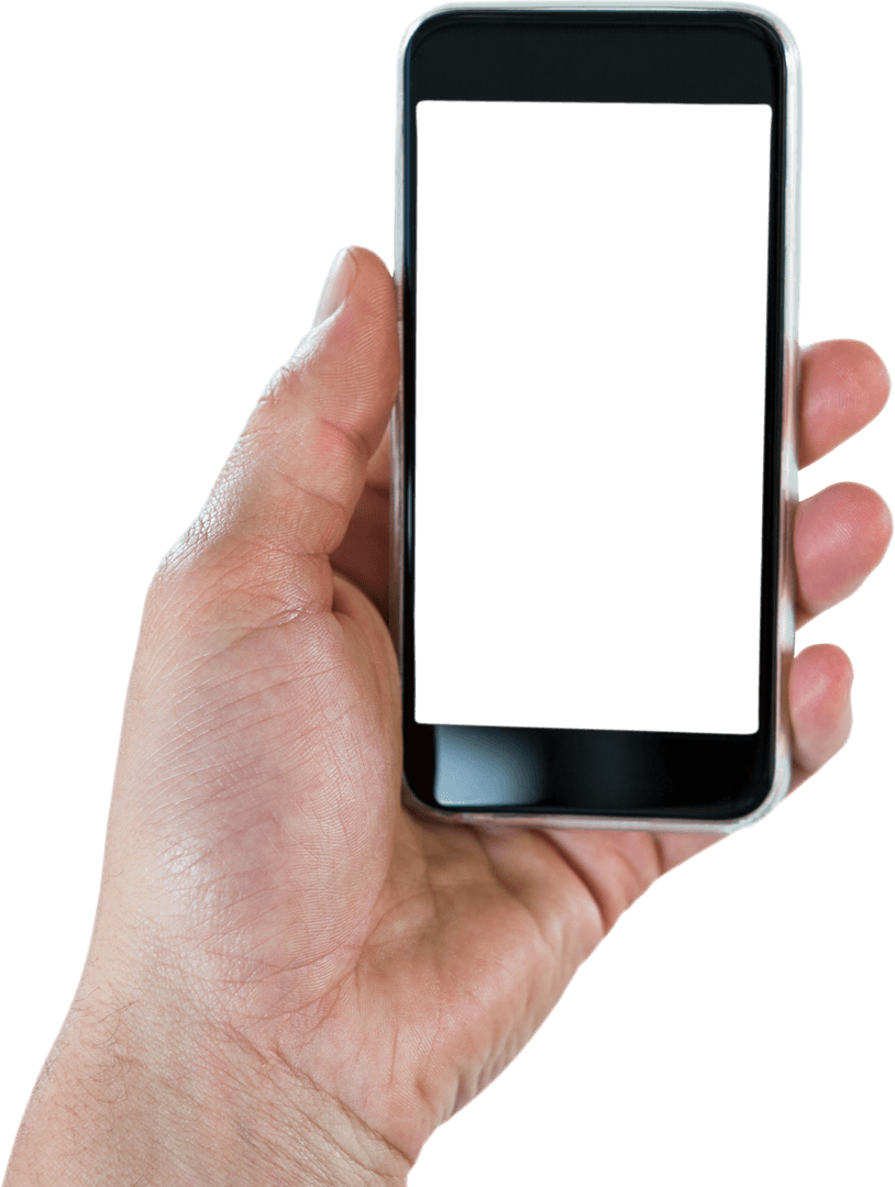 Hand Holding Smartphone Displaying Blank Transparent Screen